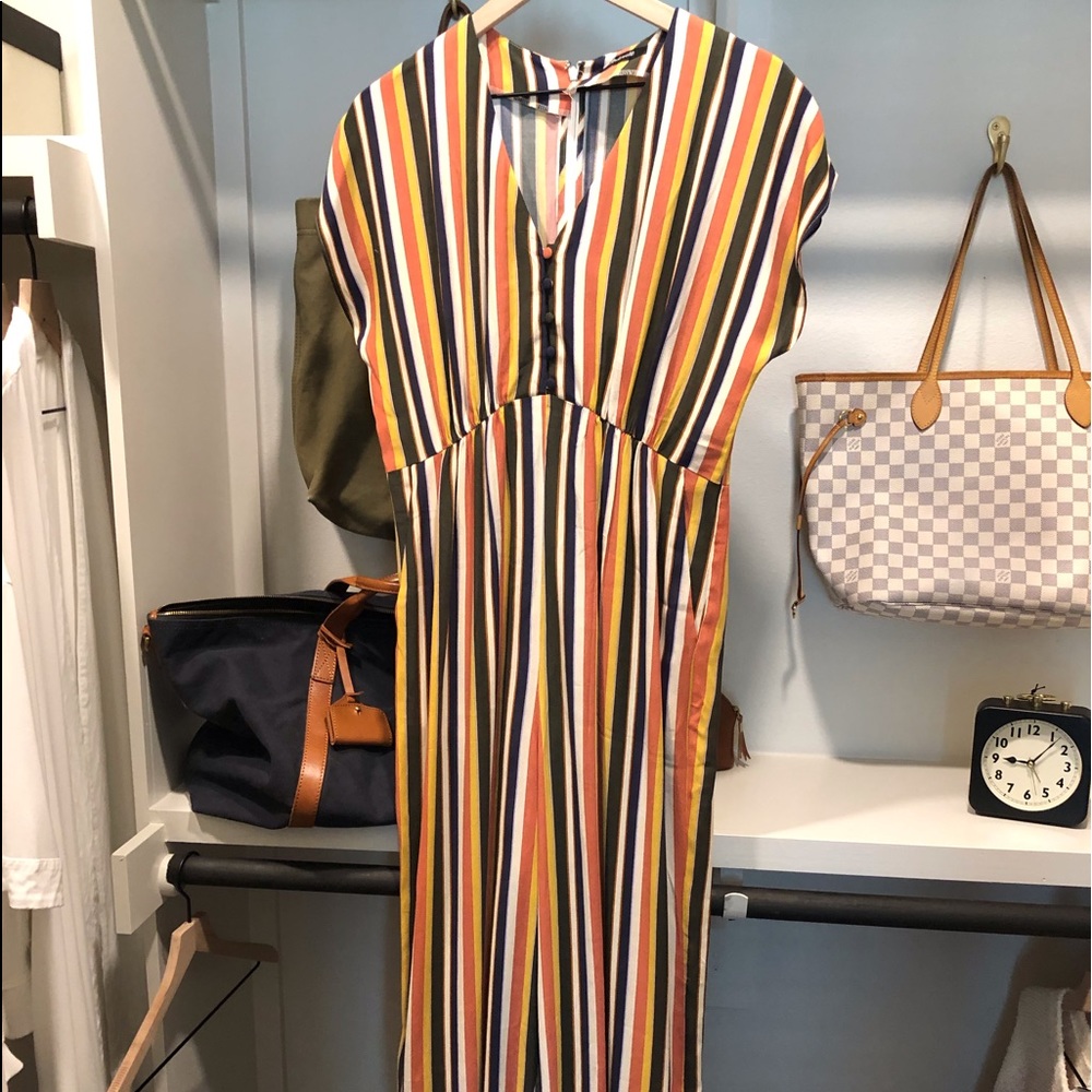 MADEWELL V-Neck Jumpsuit in Rainbow Stripe
